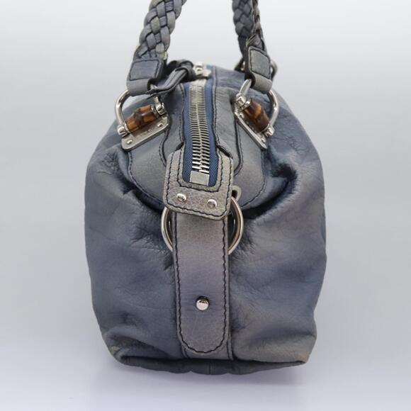 GUCCI Bamboo Tote Bag Leather Blue Silver - Picture 4 of 16